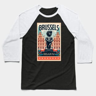 A Vintage Travel Art of Brussels - Belgium Baseball T-Shirt